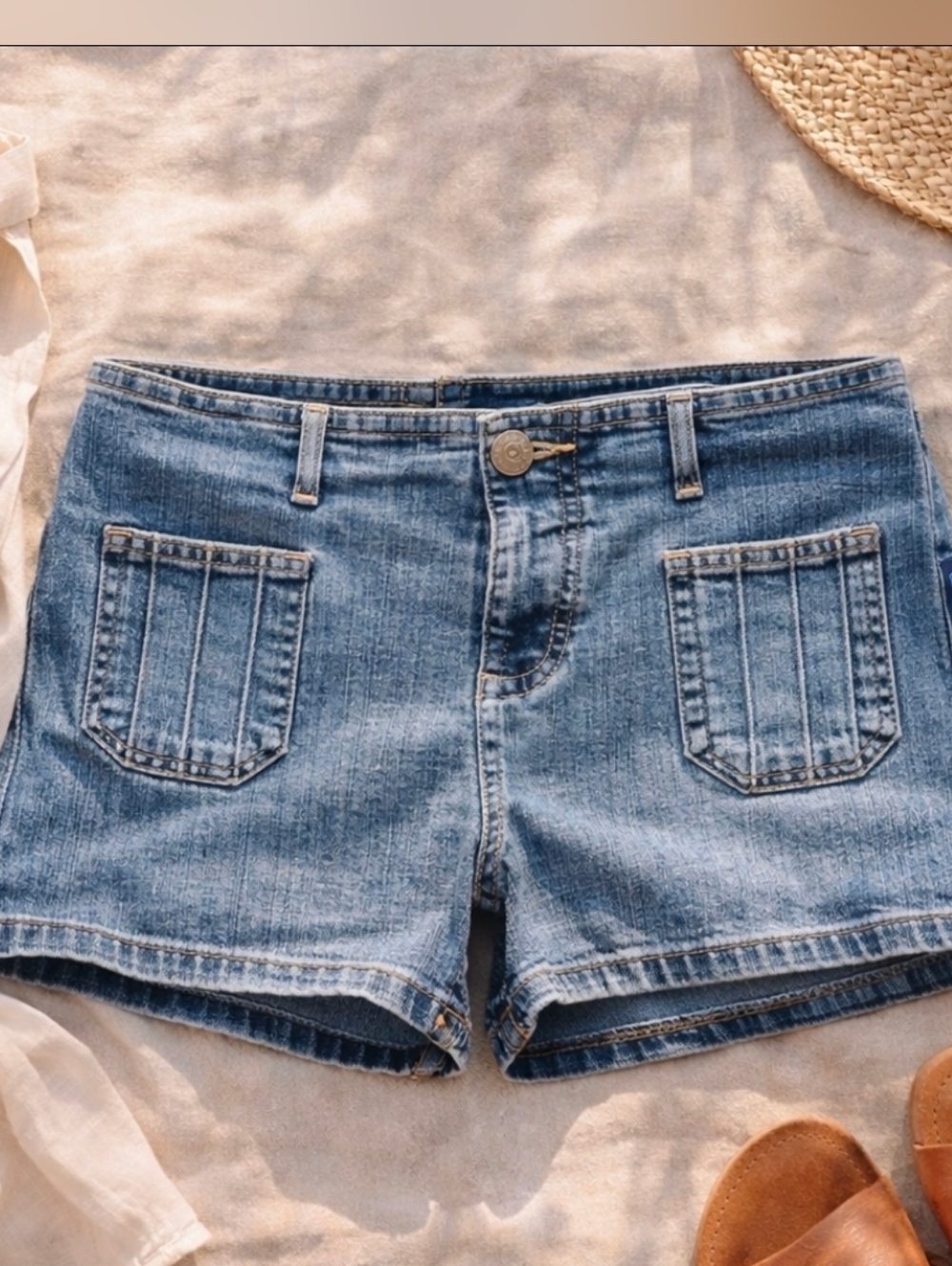 Y2K Sideout Denim Shorts Mid Rise Stretch Festival Beach Size 13